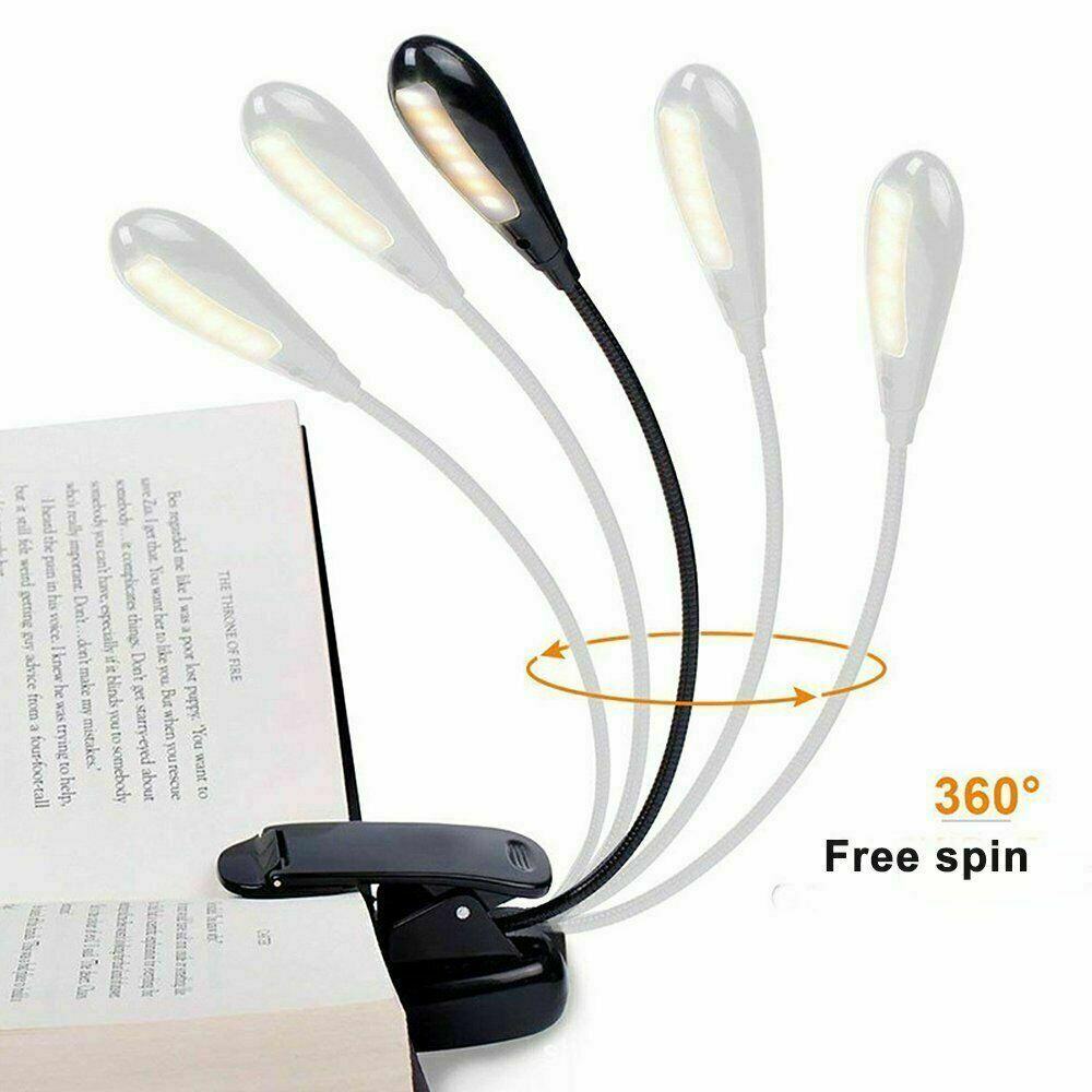7 LED Reading Light USB Rechargeable Clip On Bed Book Reading Lamp Stand Light