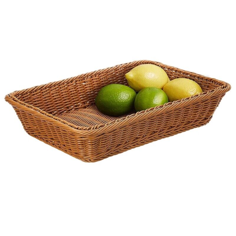 Rattan Wicker Woven Storage Basket Bread Fruit Serving Tray Kitchen Container
