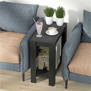 Retro Chairside End Table Slim Sofa Side Table Bedside Nightstand w/ Open Shelf