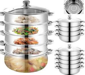 4 /5 Tier Stainless Steel Steamer Meat Vegetable Cooking Steam Pot Cookware