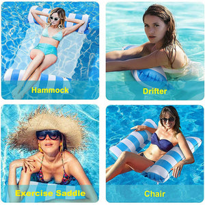 Blue Inflatable Floating Water Hammock Float Pool Lounge Bed Beach Swimming Chair
