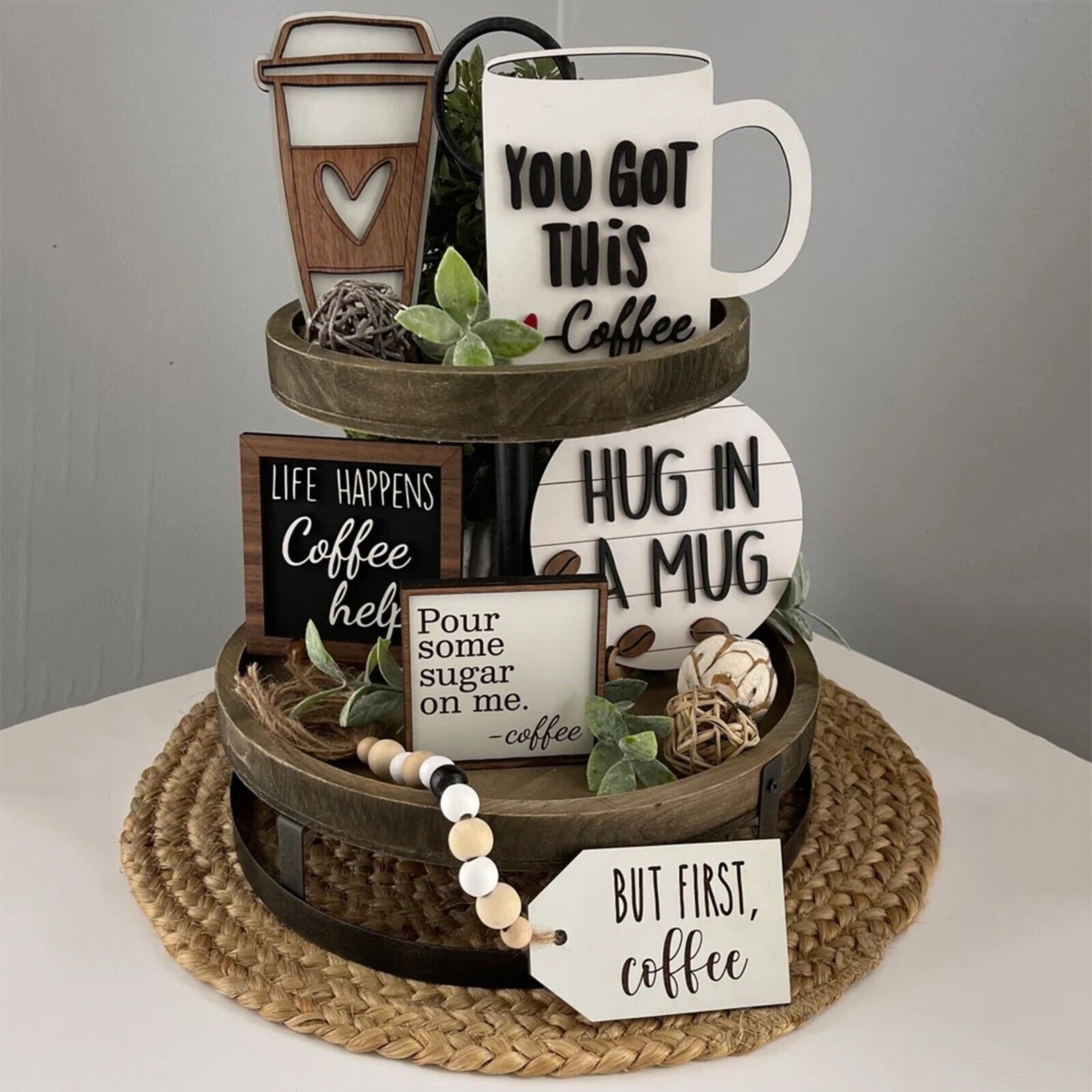 Coffee Bar Tiered Tray Decor Decoration Logo Farmhouse Layered Tray Decorations