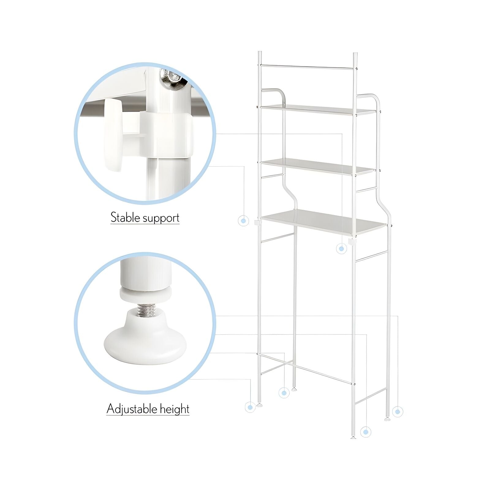 Premium 3 Tier Over Washing Machine Storage - Bathroom Laundry Toilet Shelf Unit