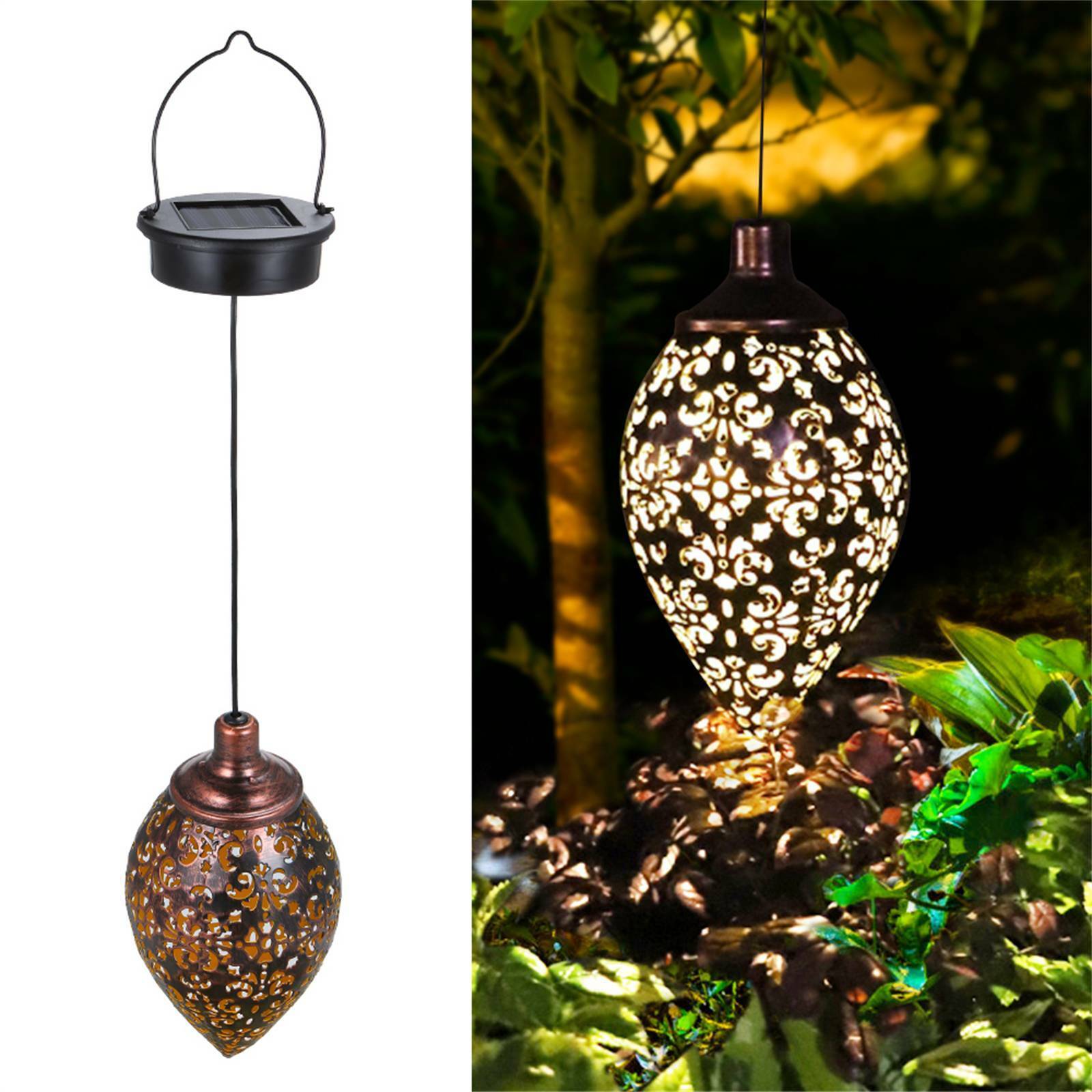 Solar Powered LED Morrocan Lantern Light Hanging Lamp Garden Outdoor Landscape