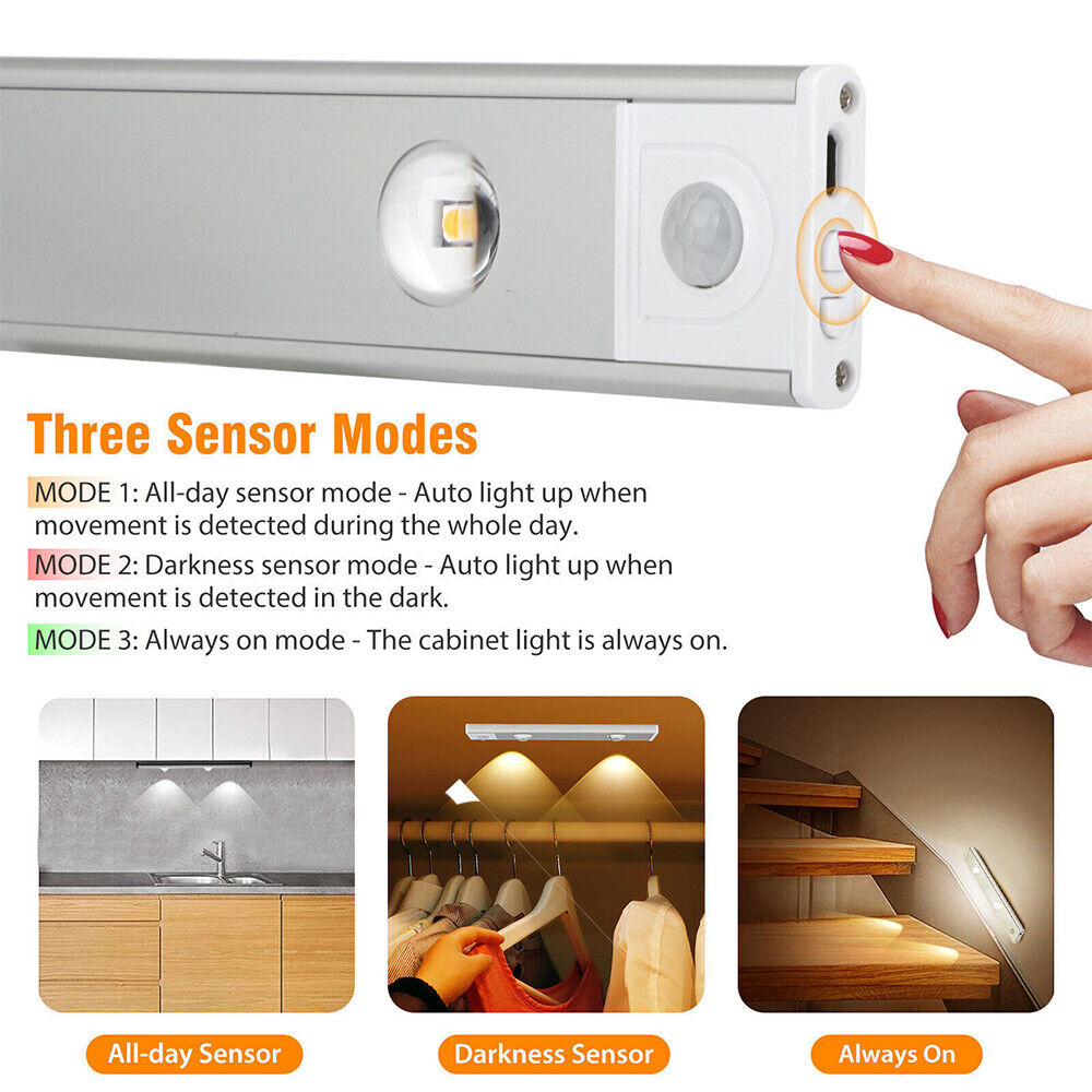 40cm Under Cupboard Wardrobe Lights Wireless LED Motion Sensor Closet Cabinet Light