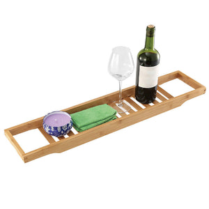 Bathroom Bamboo Bath Caddy Wine Glass Holder Table Tray Over Bathtub Rack Shelf