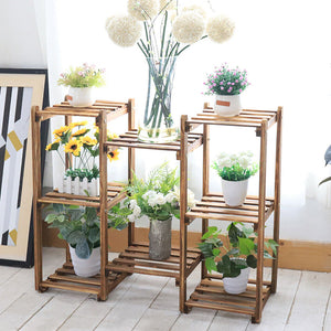 8Pot Multi-tier Plant Stand Wood Flower Shelf Living Room Lobby Art Crat