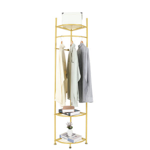 Thicken Corner Metal Coat Clothes Stand Hall Tree with 3 Tier Shelves & 4 Hooks