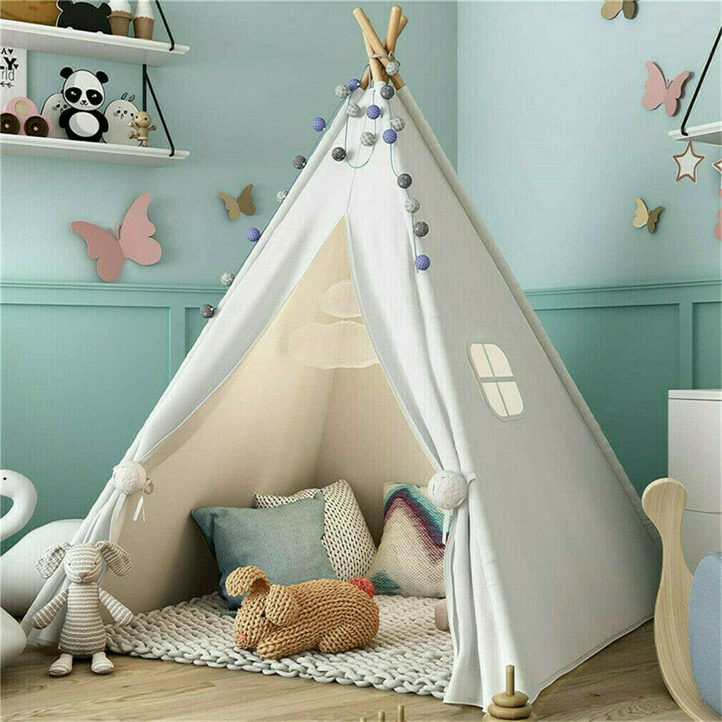 120Cm Large Teepee Tent Foldable Canvas Play Tent Children Playhouse Kids In/Outdoor