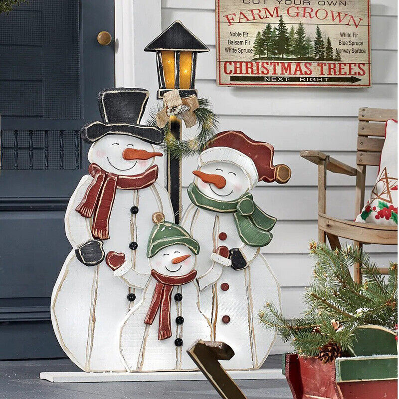 Christmas Outdoor Home Wood Cutouts 2D Snowman Ornaments Xmas Garden Fence Decor