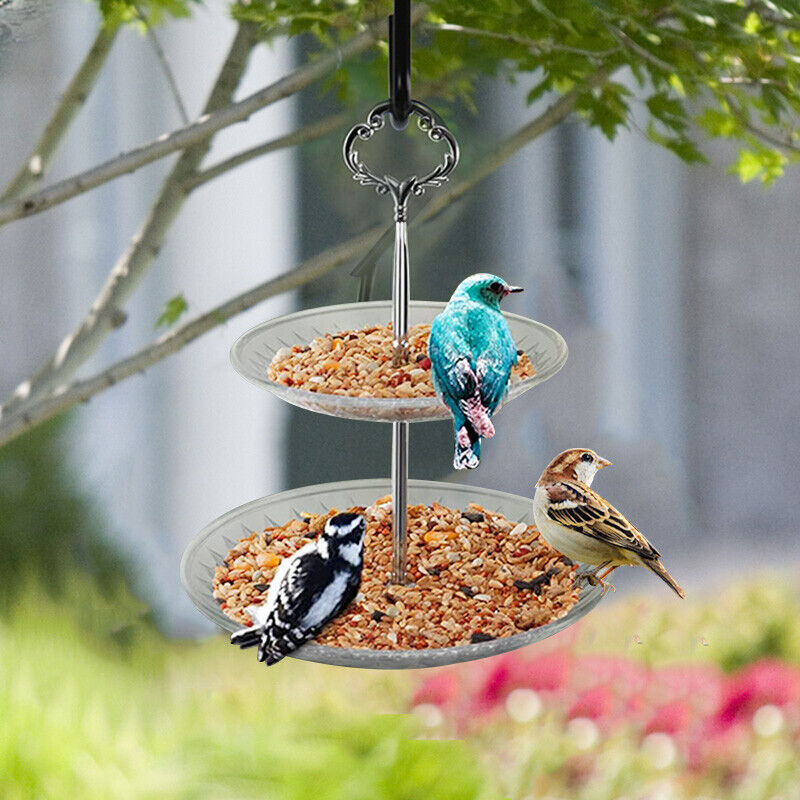 Garden Hanging Wild Bird Feeder Birds with 2 Tier Tray Container Outdoor Feeder