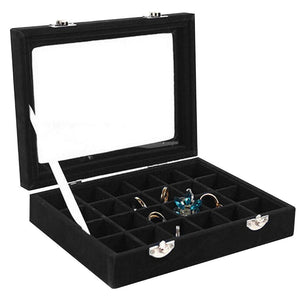 Black Organizer Case Box Holder Storage Jewelry Earring  Ring Velvet Display