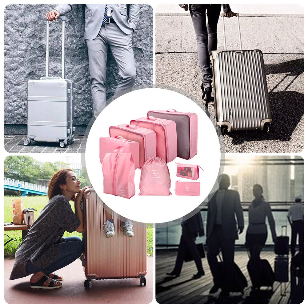 8PCS Packing Cubes Travel Pouches Luggage Organiser Clothes Suitcase Storage Bag
