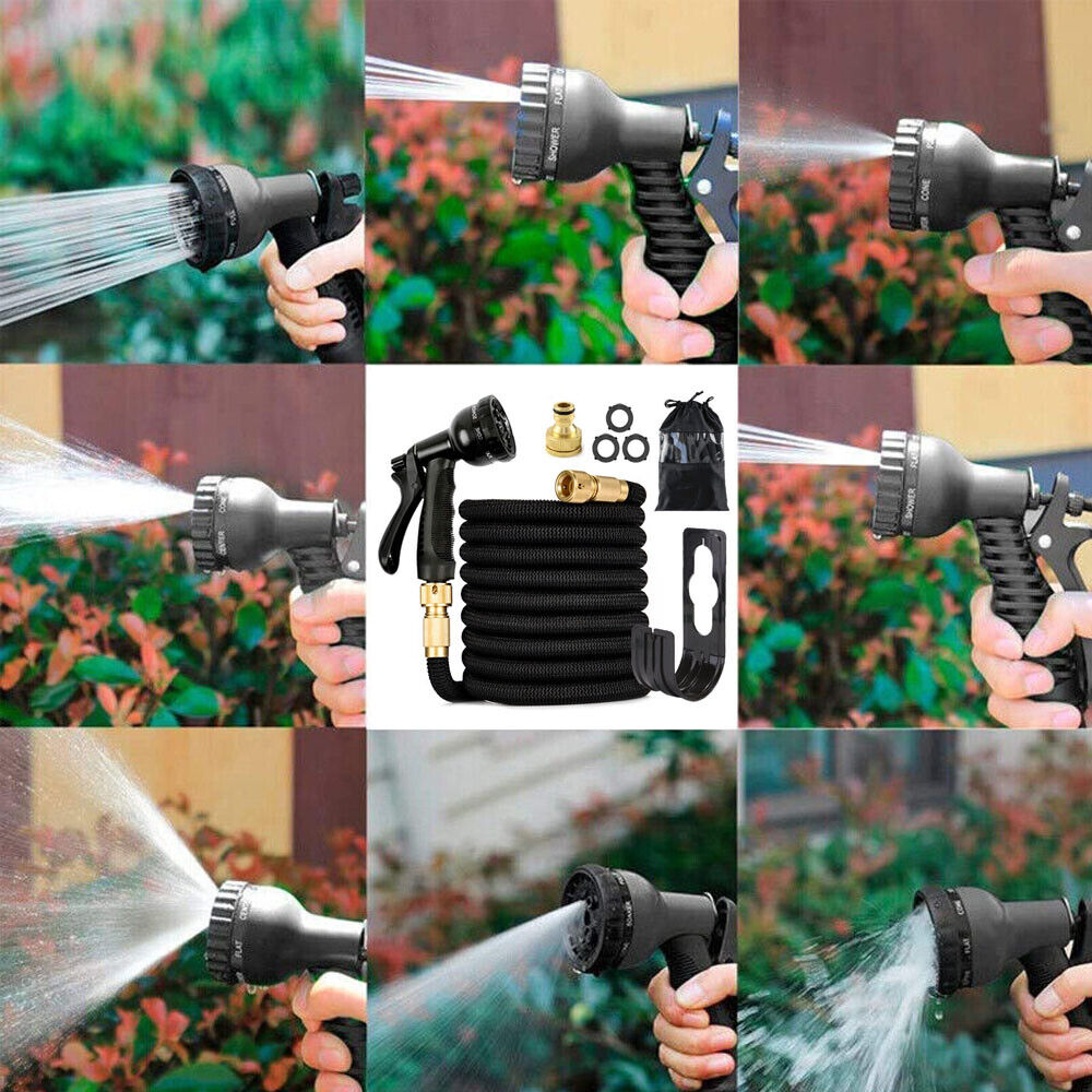 50FT Flexible Expandable Water Garden Hose Pipe Car Wash W/ Spray Nozzle Gun