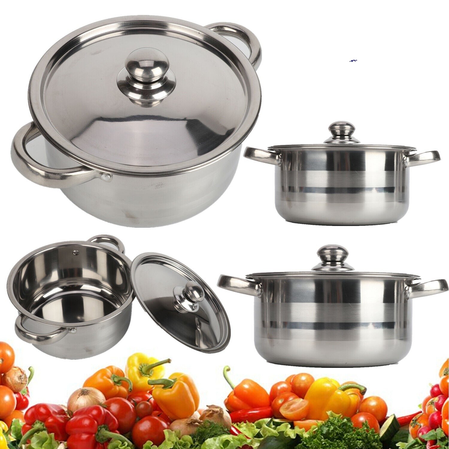 5pcs Stainless Steel Stock Pot with Lid Cooking Kitchen Cookware Stockpot Set