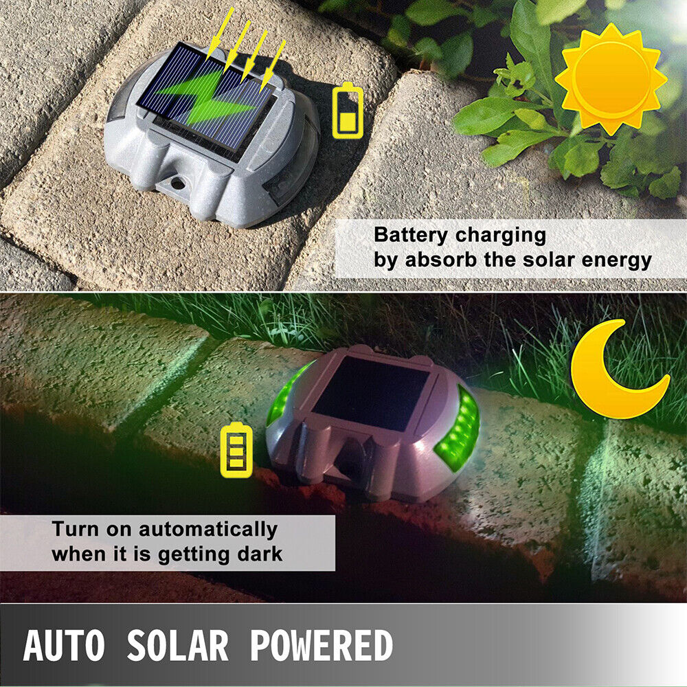 Green 1-4X Solar Driveway Lights Deck Pathway Lights Solar Dock LED Light Safety Light