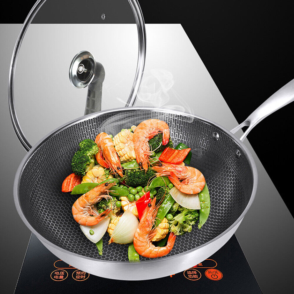 32cm Stainless Steel with Lid Cookware Non Stick Wok Kitchen Cooking