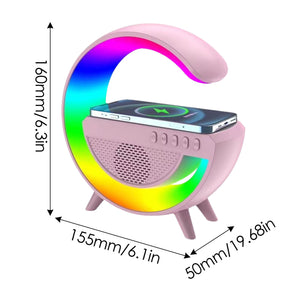 Pink Smart Night Light Bluetooth Speaker Wireless Charger RGB Alarm Clock LED Lamp