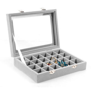 Grey Organizer Case Box Holder Storage Jewelry Earring  Ring Velvet Display