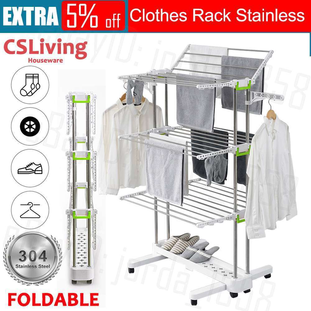 4 Tiers Foldable Garment Hanger Clothes Airer Drying Rack Laundry Support Horse