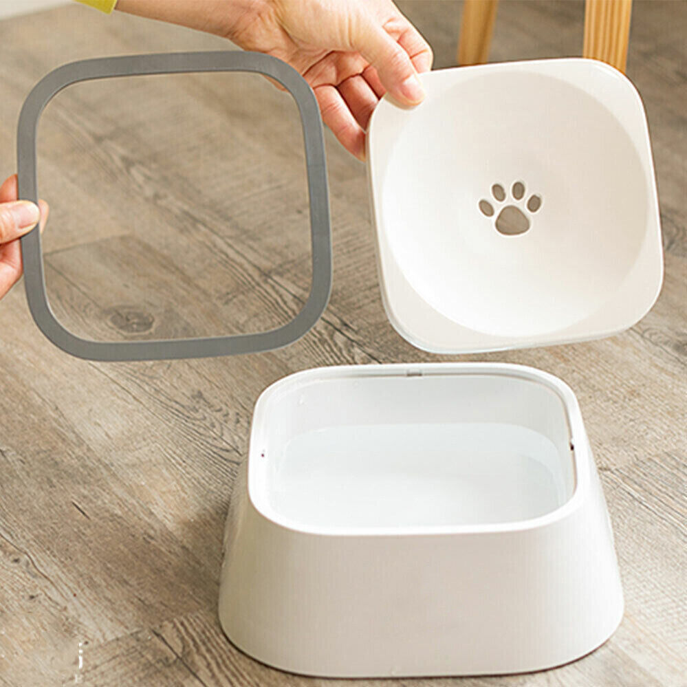 1.5L Pet Dog Cat Water Bowl No Spill Slow Feeder Dispenser Dust Free Non-Skip Grey