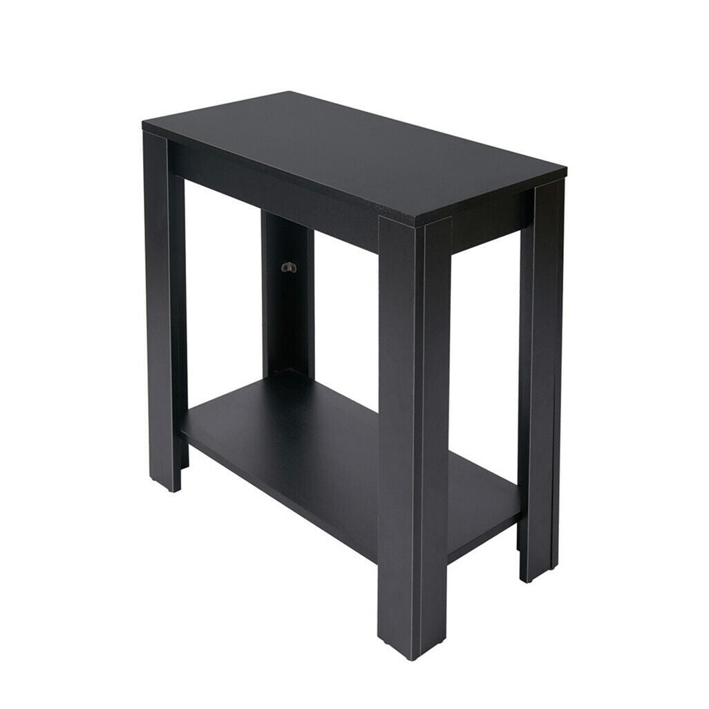 Retro Chairside End Table Slim Sofa Side Table Bedside Nightstand w/ Open Shelf