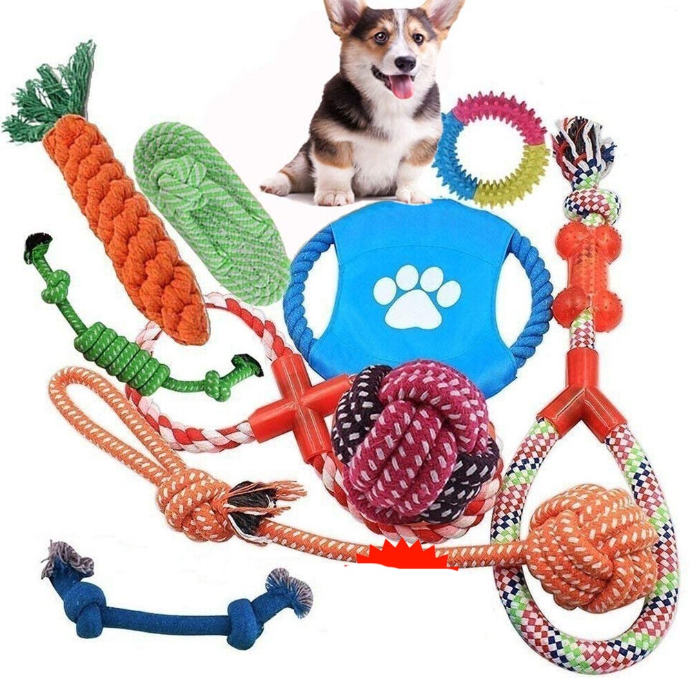 10PC Dog Braided Rope Toys Pet Puppy Chew Bite Toy Gift Tough Cotton Clean Teeth