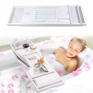 Expandable Bathtub Caddy Tray Bamboo Bath Table Over Tub with Wine