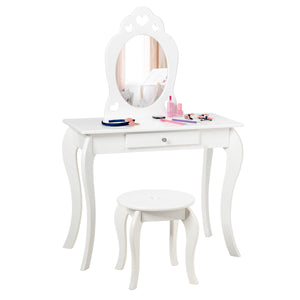 Dressing Table Stool Set Makeup Kids Vanity Princess w/Mirror for Girls White