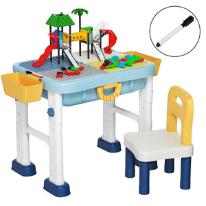 6 in 1 KidsTable and Chair Set Lego Building Blocks Activity Desk Height Adjust