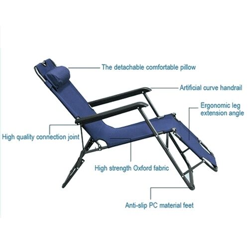 Reclining Sun Beach Deck Lounge Chair Outdoor Folding Camping Fishing Arm Rest