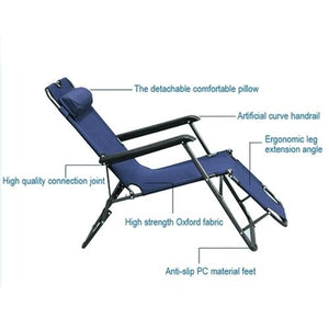 Reclining Sun Beach Deck Lounge Chair Outdoor Folding Camping Fishing Arm Rest