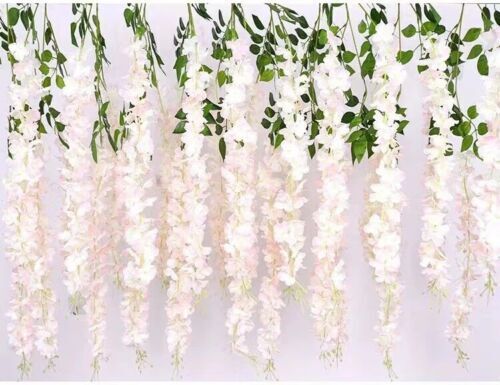 12x Artificial Silk Fake Flower Garland Vine Wisteria Leaf Hanging Wedding Decor White