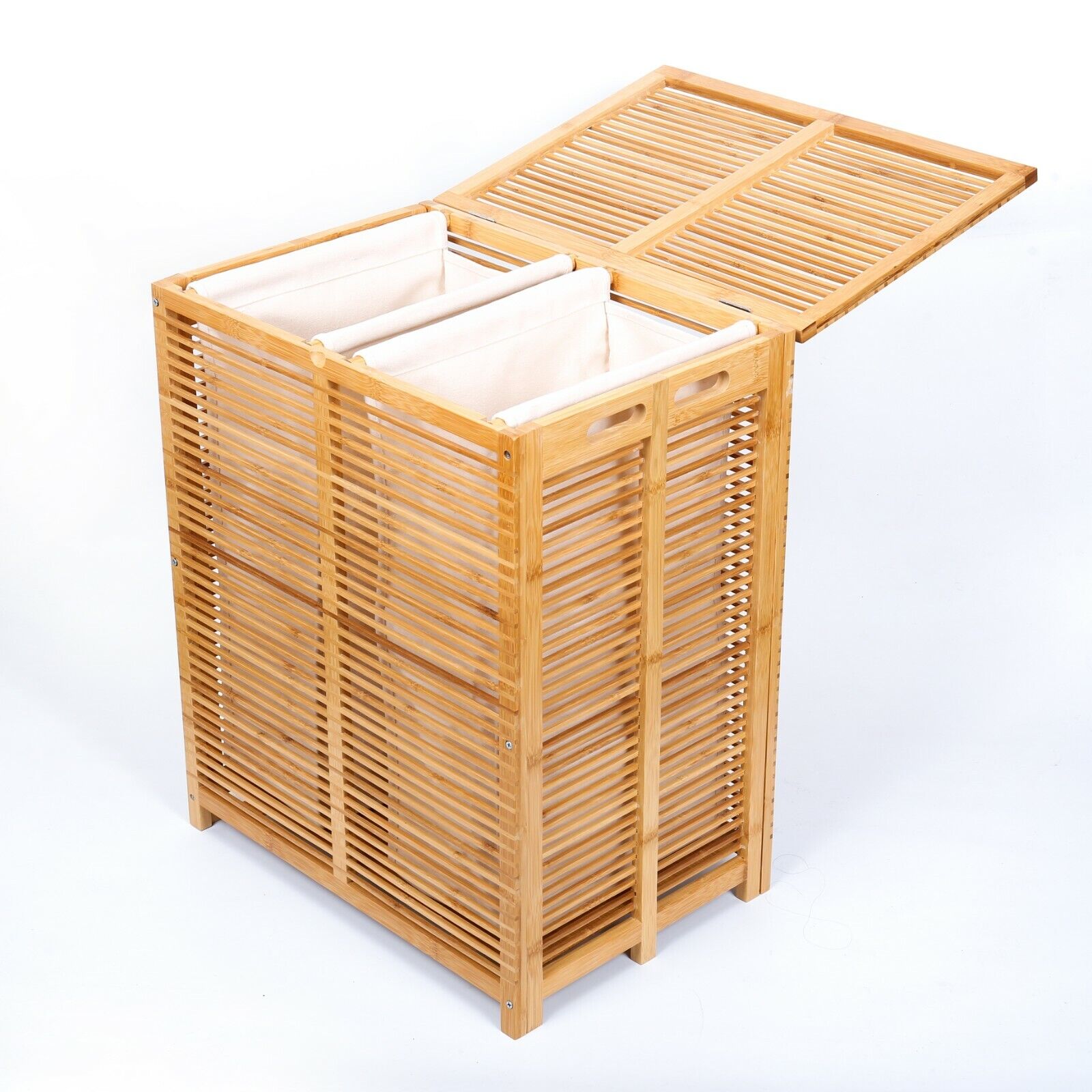 Bamboo Laundry Hamper with Lid and Removable Two Liners Dirty Clothes Bin Basket