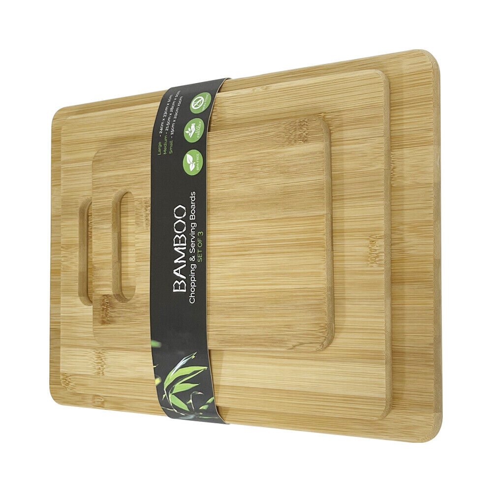 3pcs Bamboo Cutting Chopping Board Set Natural Kitchen Serving BPA Free Plate