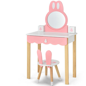 Kids Vanity Dressing Table Stool Set Princess Makeup w/Mirror Drawer Storage Box