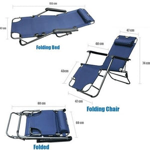 Reclining Sun Beach Deck Lounge Chair Outdoor Folding Camping Fishing Arm Rest