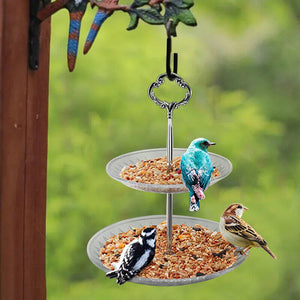 Garden Hanging Wild Bird Feeder Birds with 2 Tier Tray Container Outdoor Feeder