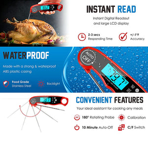 Food Thermometer with Probe Waterproof BBQ Instant Read Digital Meat Thermometer