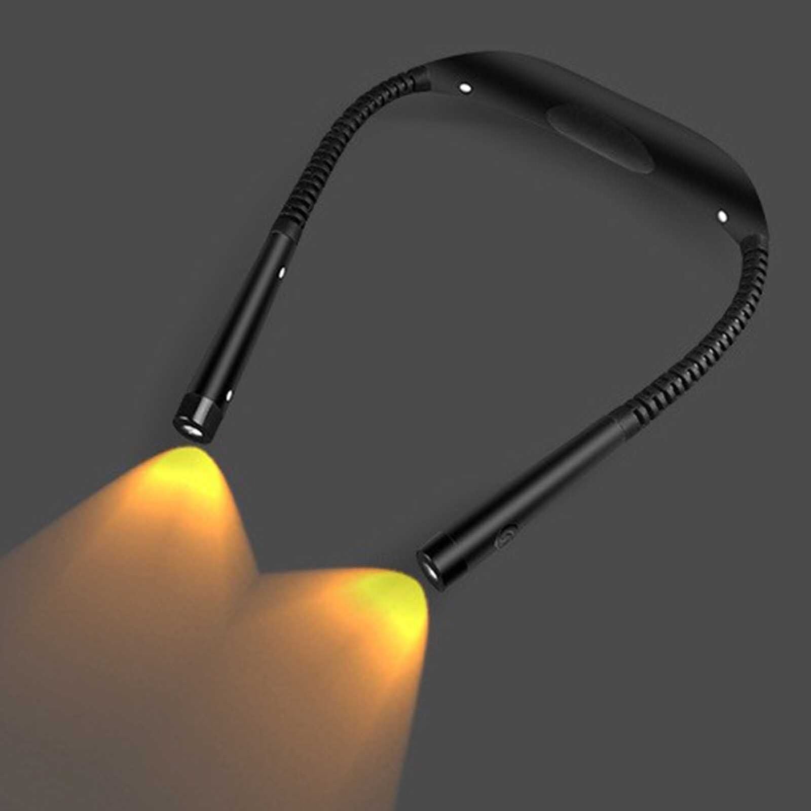 Black LED Neck Reading Light Flexible USB Rechargeable Hands Free Bed Night Book Lamp