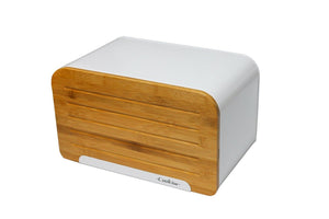 Bread Bin with Cutting Board Lid Steel Bread Box with Bamboo Lid, Loaf Container