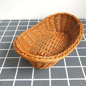 Rattan Wicker Woven Storage Basket Bread Fruit Serving Tray Container Kitchen