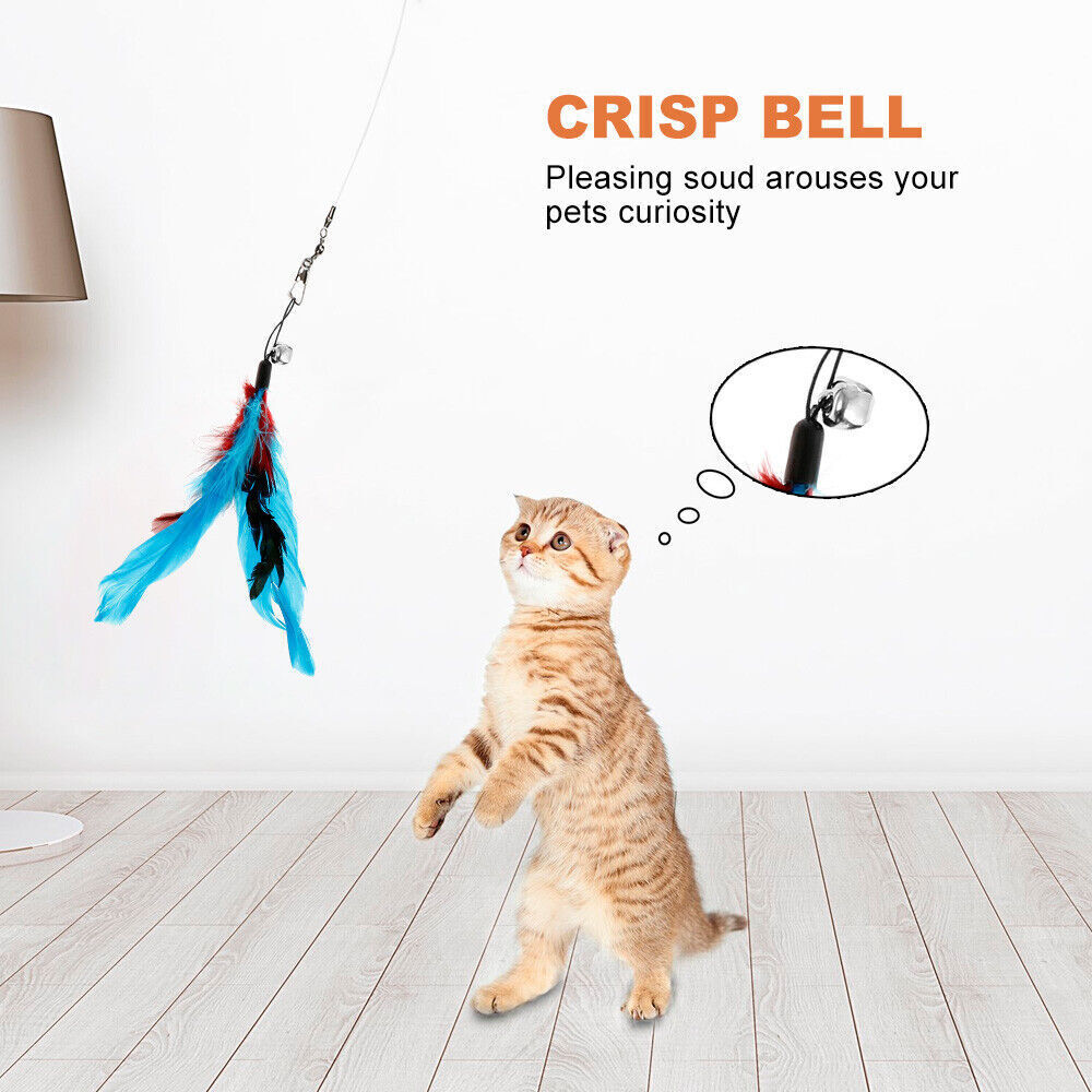 12PCS Kitten Cat Feather Toy Bell Wand Teaser Rod Interactive Play Pet Gift Toys