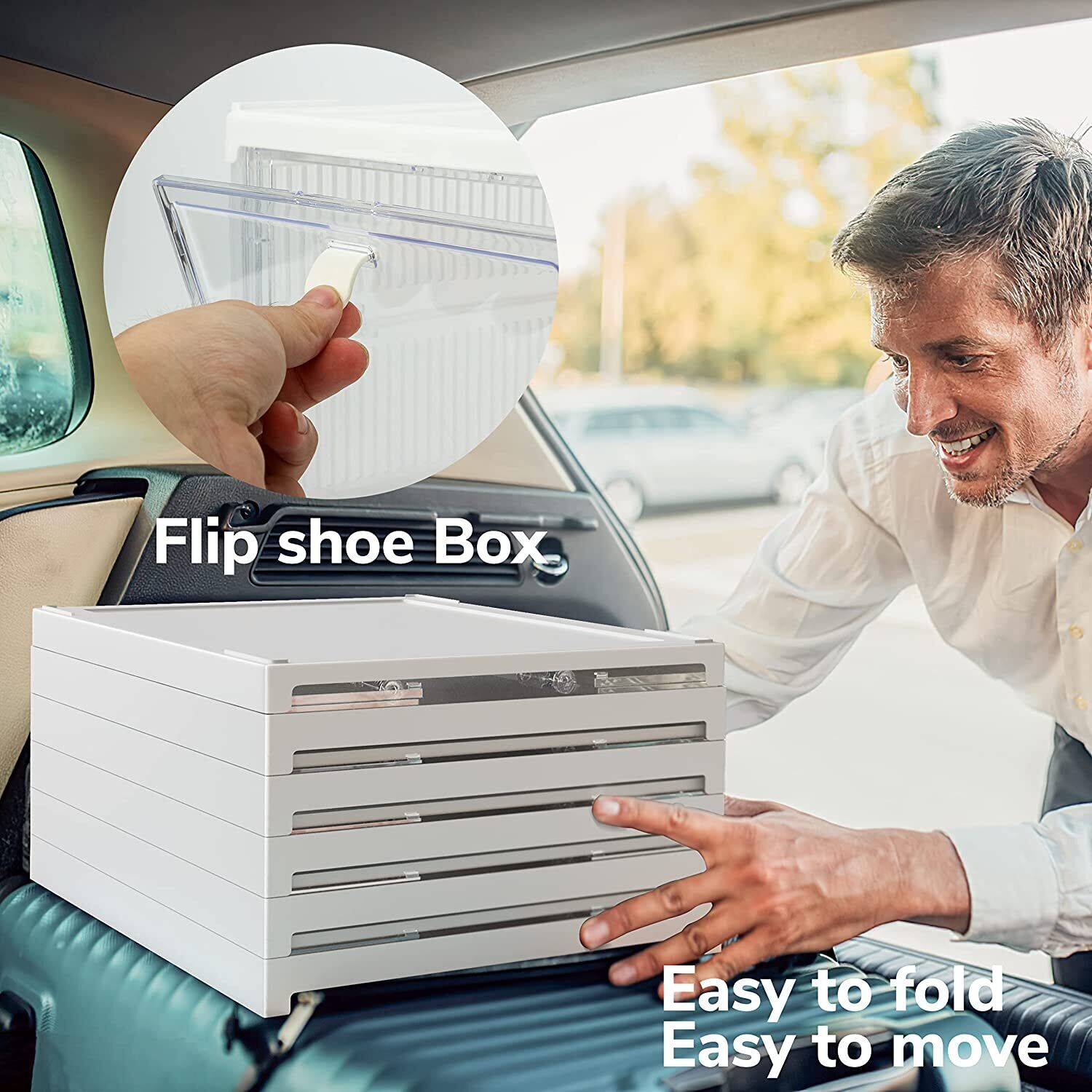 Shoe Box Storage Case Clear Boxes Foldable Stackable Transparent Organizer