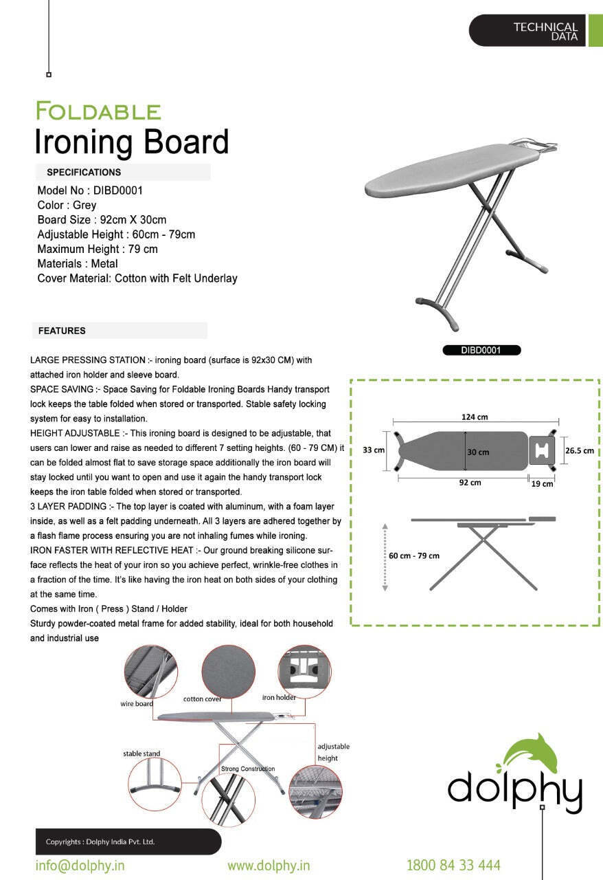 Folding Ironing Board - Light Grey