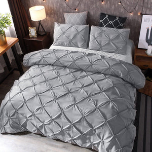 Pinch Pleat Floral Grey Quilt Doona Duvet Covers Set Queen Size Bed Pillowcases