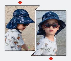 Boys girls sun hat children kids summer beach bucket cap UV protection NAVY