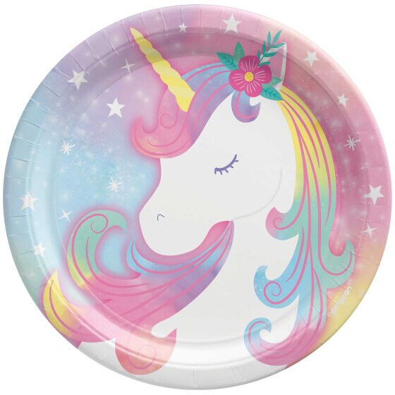 ENCHANTED UNICORN PARTY SUPPLIES PACK 8 PLATES 8 CUPS 8 NAPKINS 1 TABLE COVER