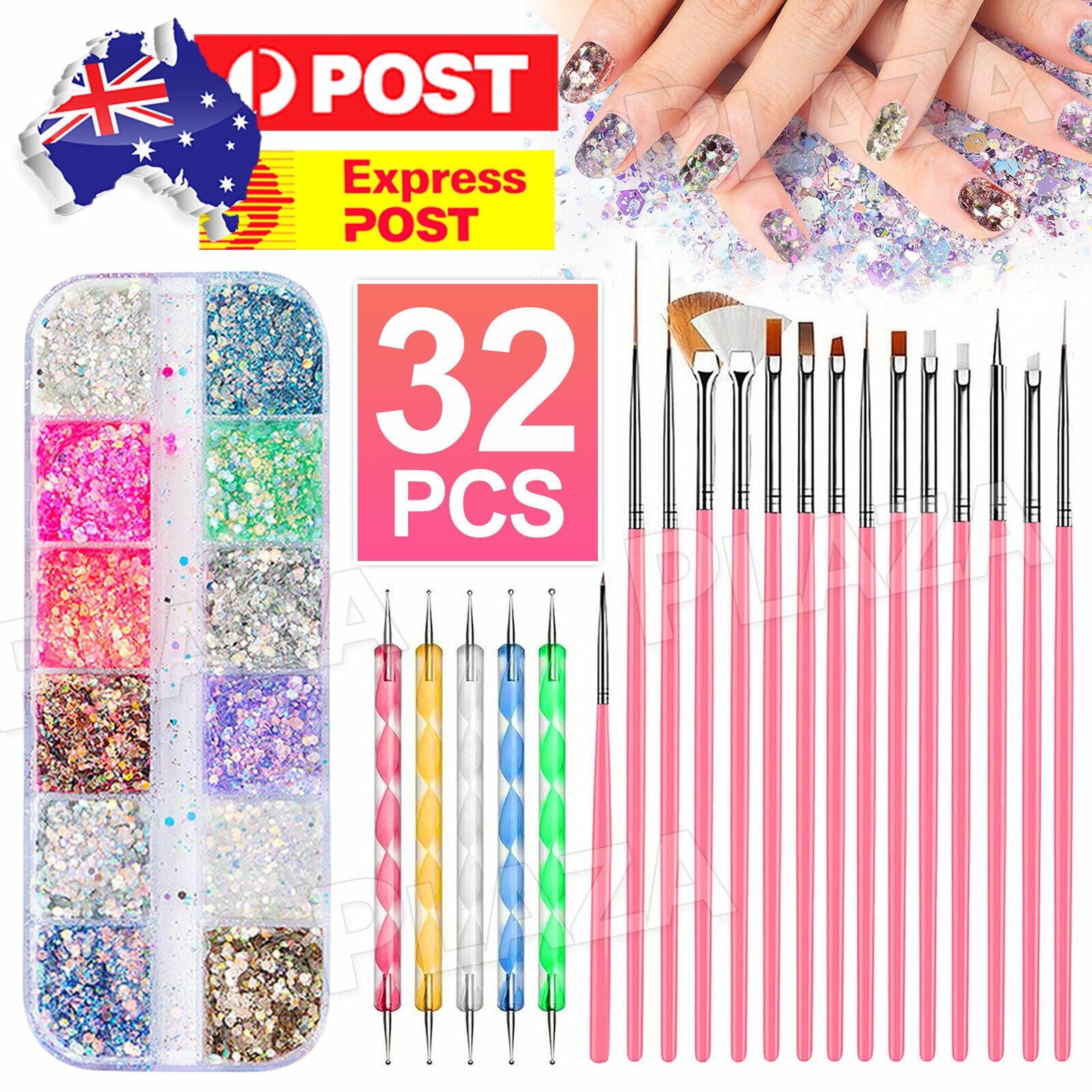 32pcs Nail Art Design Brushes Set Dotting Painting Drawing Polish Pen Tools Kit