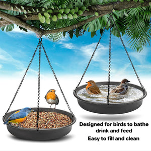 Black Large Hanging Bird Bath Tray Outdoor Wild Birds Feeder Garden Yard Waterproof